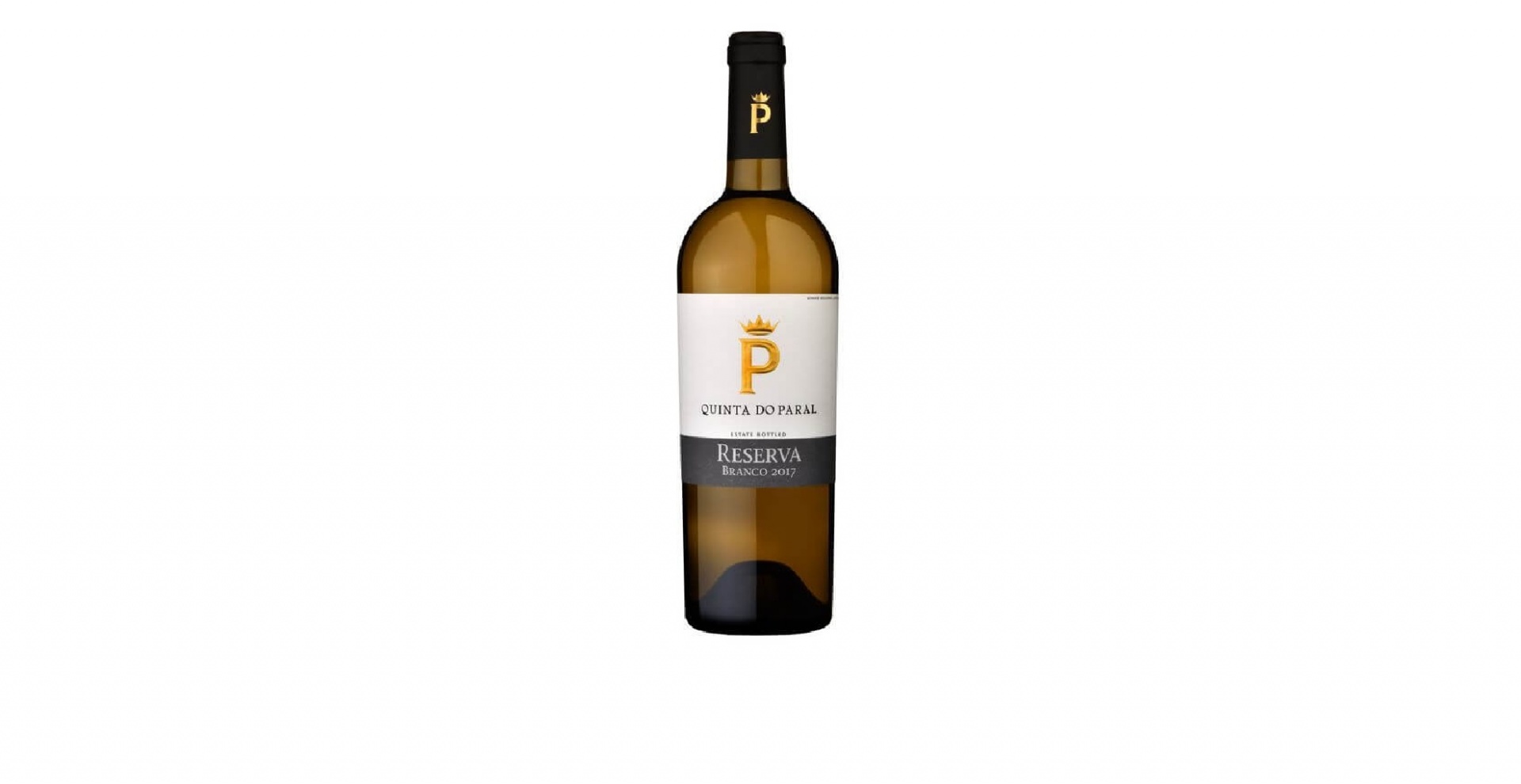 Quinta do Paral Reserva Branco Garrafas de vinho branco Quinta Postiga com rótulo branco e símbolo dourado