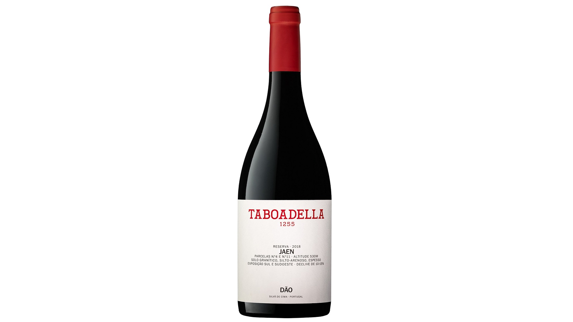 Taboadella Jaen Reserva Garrafa de vinho tinto Taboadella 1500 com rótulo branco e tampa vermelha