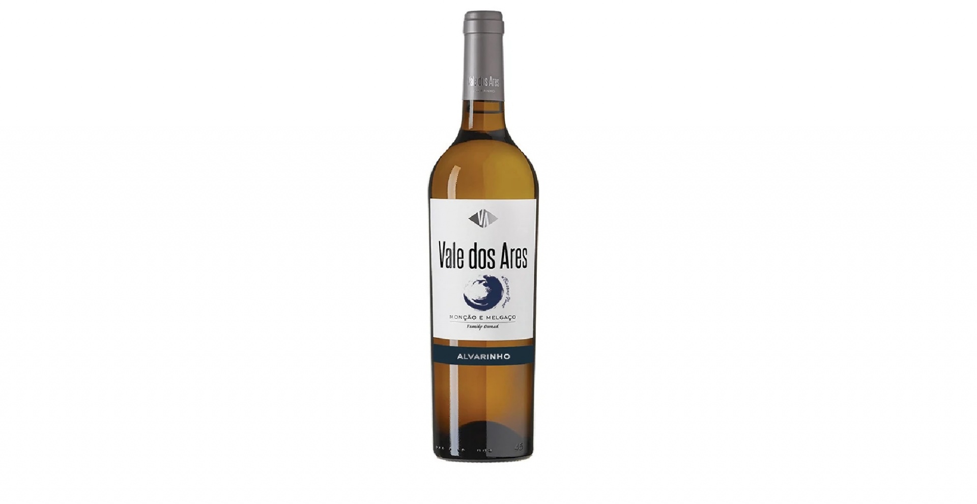 Vale dos Ares - Alvarinho - Borras Finas Garrafa de vinho branco Vale dos Ares Albariño com rótulo branco e azul