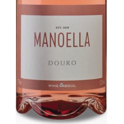 Manoella Rosé Garrafa de vinho rosé Manoella Douro com rótulo branco e rosa
