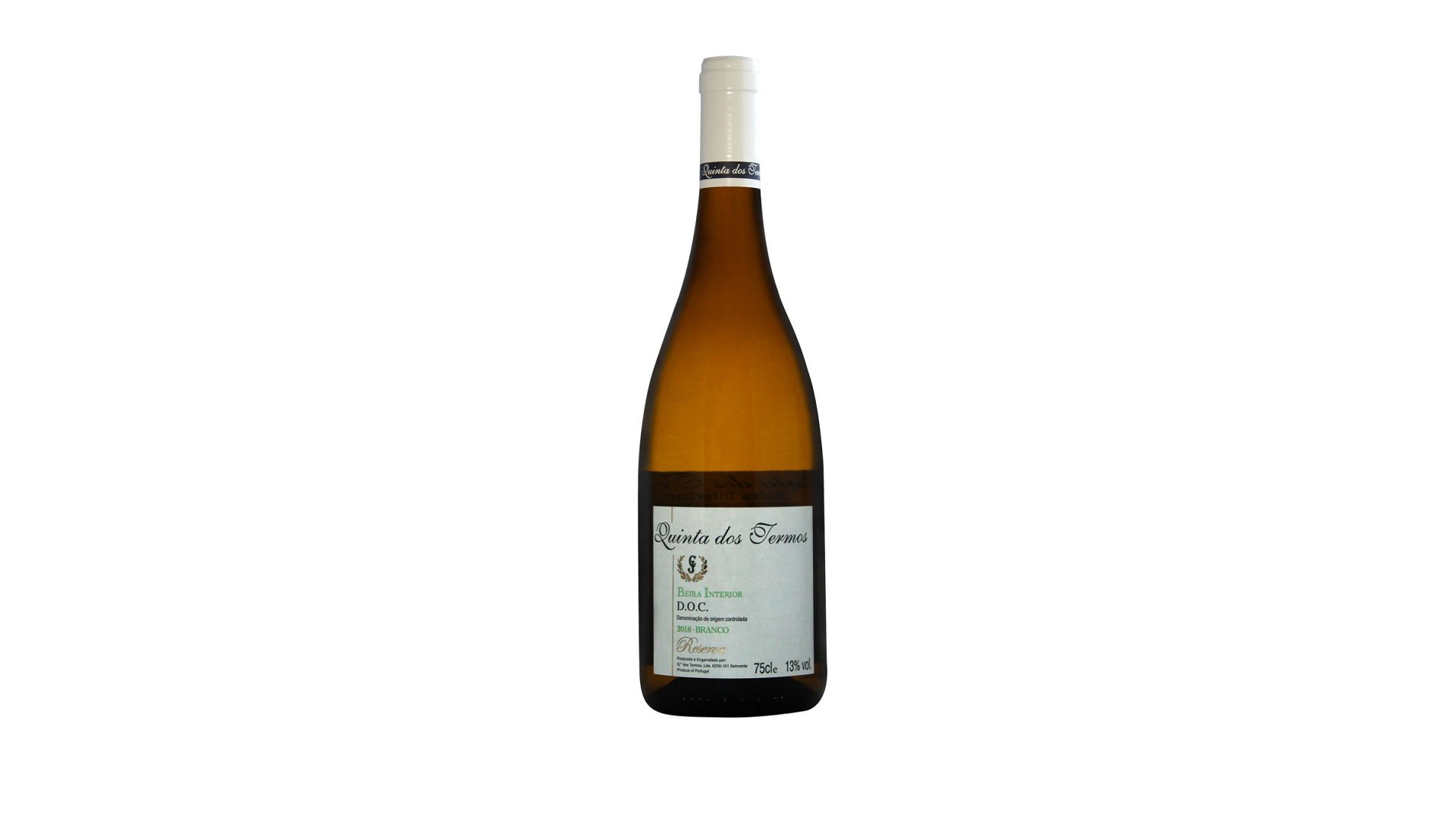 Quinta dos Termos - DOC Reserva - Branco Garrafa de vinho branco com rótulo branco e texto em preto e verde