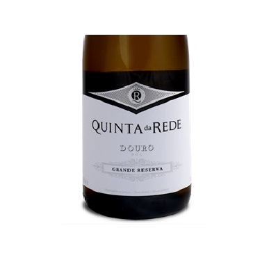 Quinta da Rede - Grande Reserva Branco Garrafa de vinho Quinta da Rede Douro Grande Reserva com rótulo branco e preto.