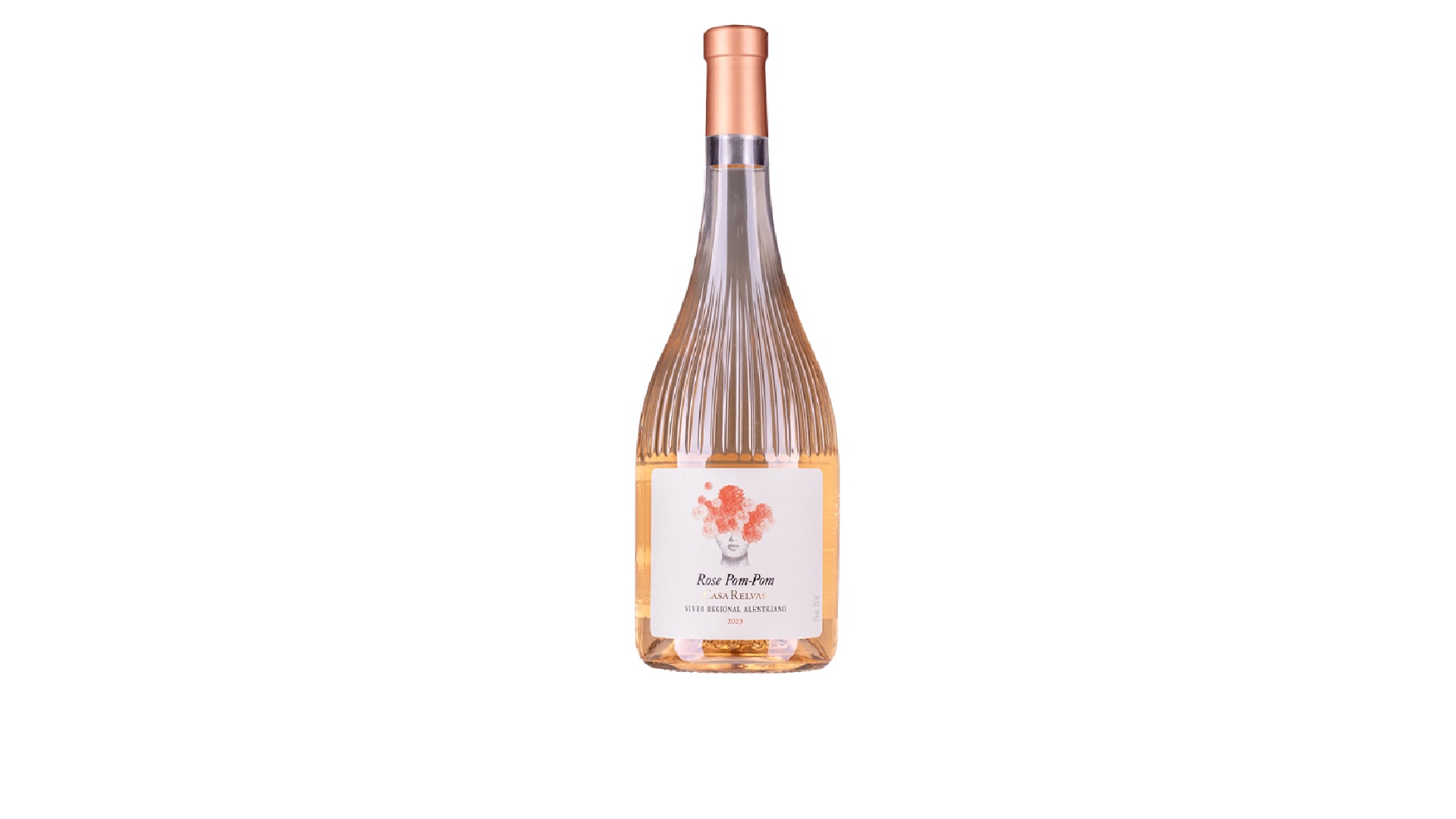 Casa Relvas - Pom Pom Rosé Garrafa de vinho rosé com rótulo floral e tampa cobre