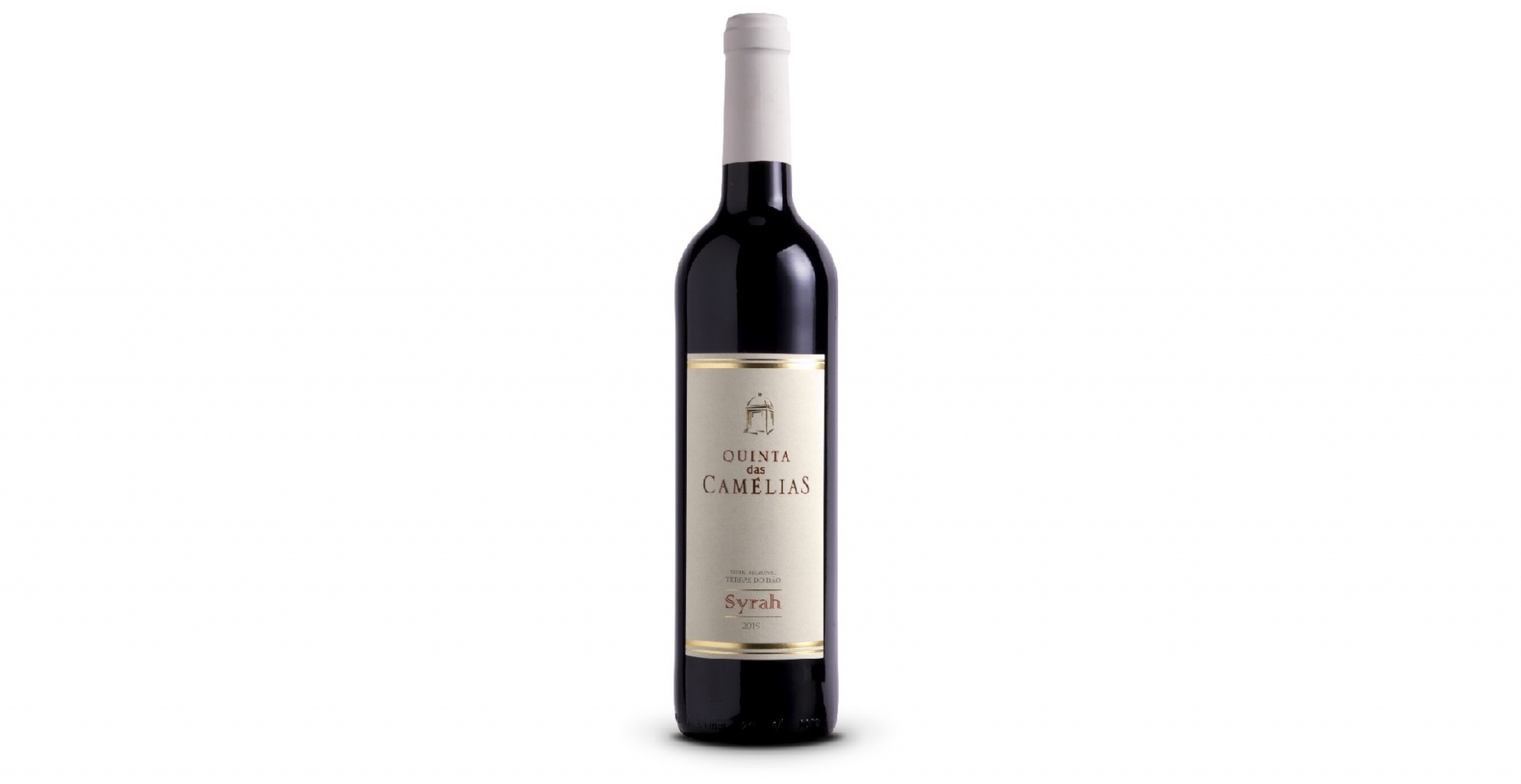 Quinta das Camélias Syrah Garrafa de vinho tinto com rótulo branco