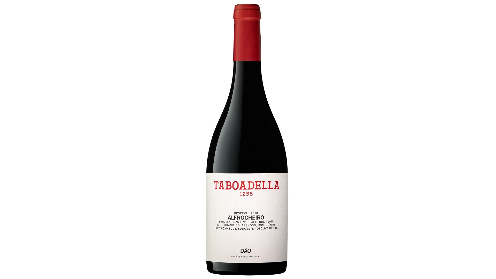Taboadella Alfrocheiro Reserva Garrafa de vinho tinto TABOADELLA 1935 com rótulo branco e texto em vermelho e preto