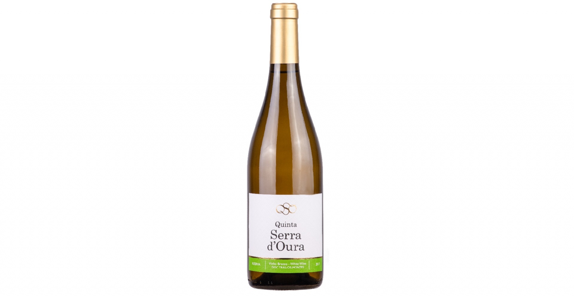 Quinta Serra d'Oura - Reserva Branco Garrafa de vinho Quinta Serra d'Oura com rótulo branco e verde