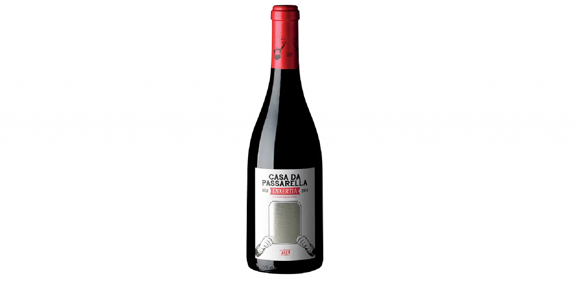 Casa Da Passarella Enxertia Jaen 2018 Tinto Garrafa de vinho tinto com rótulo branco e rolha vermelha