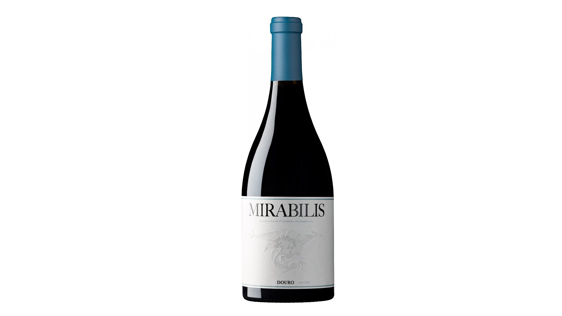 Mirabilis Tinto Garrafa de vinho tinto com rótulo branco e tampa azul