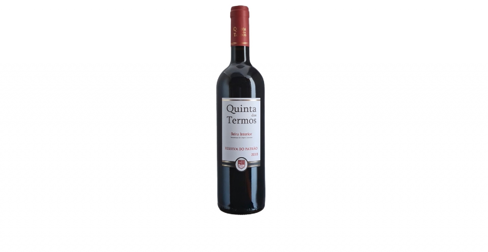 Quinta dos Termos Tinto DOC Reserva do Patrão Garrafa de vinho tinto Quinta Termos com rótulo branco e tampa vermelha