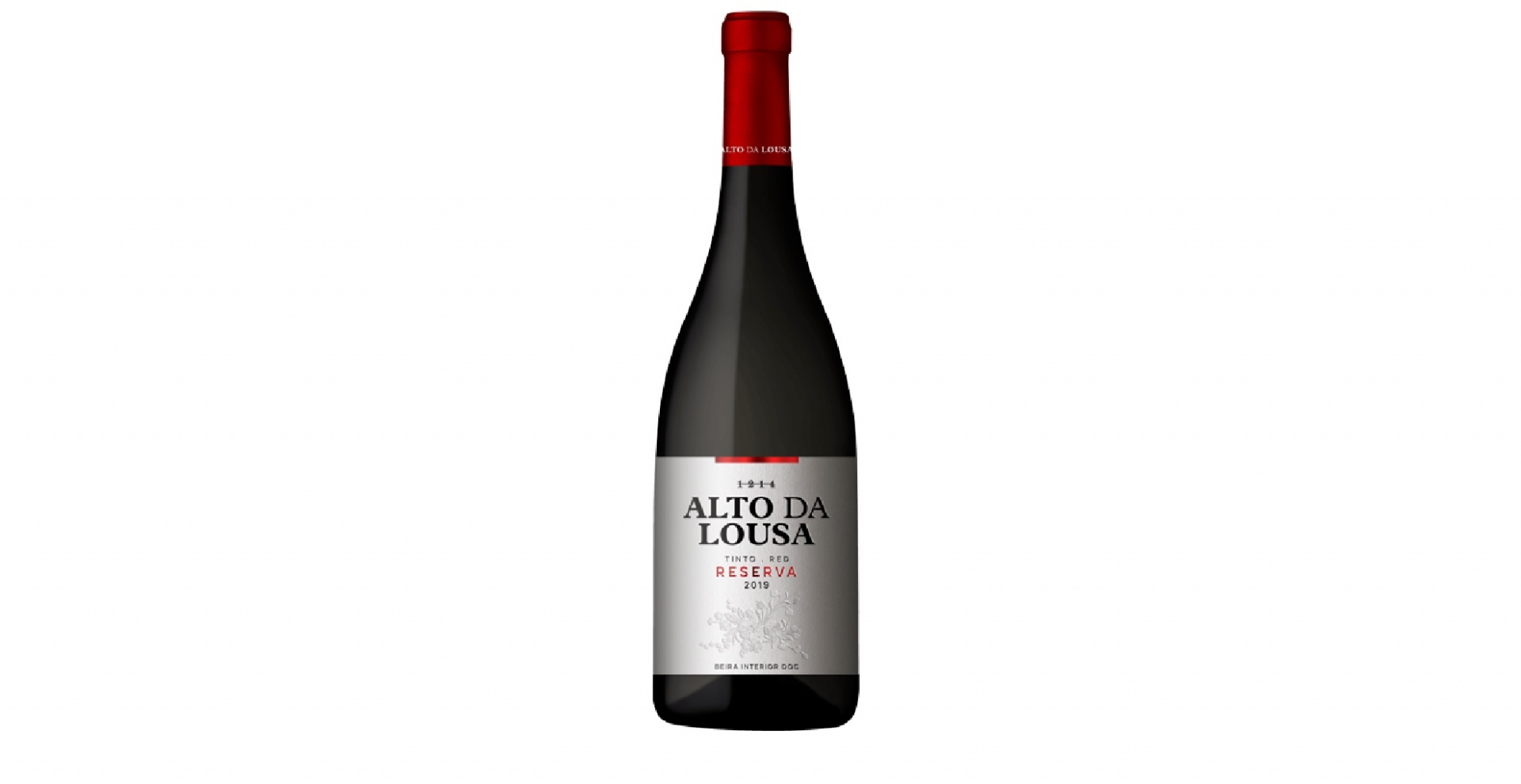 Alto da Lousa Reserva Tinto Garrafa de vinho tinto Alto Da Lousa Reserva com rótulo branco e tampa vermelha
