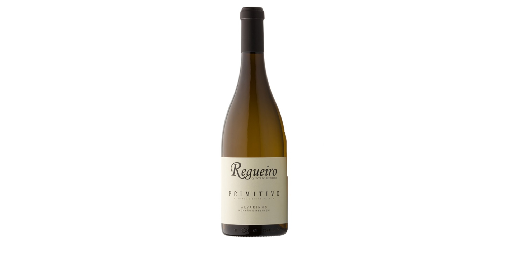 Quinta do Regueiro - Alvarinho Primitivo Garrafa de vinho branco Regueiro com rótulo creme