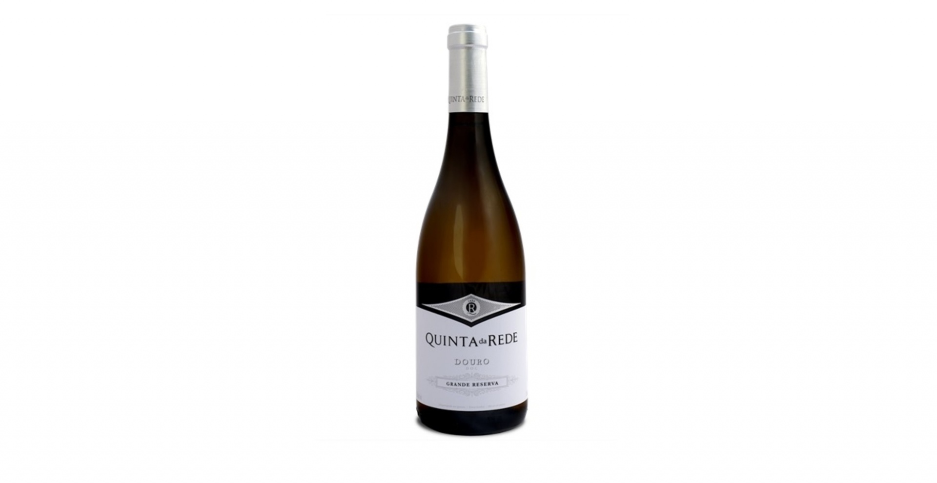 Quinta da Rede - Grande Reserva Branco Garrafa de vinho branco Quinta da Rede com rótulo branco e tampa metálica prateada