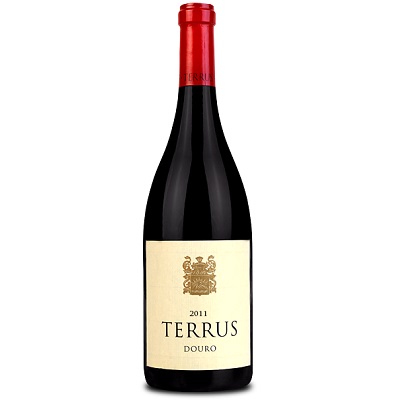TERRUS 2011 Grande Reserva Garrafa de vinho tinto Terrus Douro 2011 com rótulo branco e vermelho