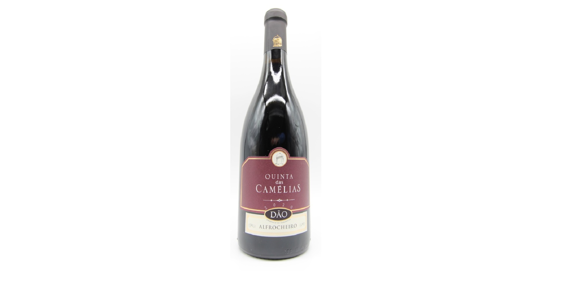 Quinta das Camélias - Alfrocheiro 2020 Garrafa de vinho tinto com rótulo vermelho em fundo branco