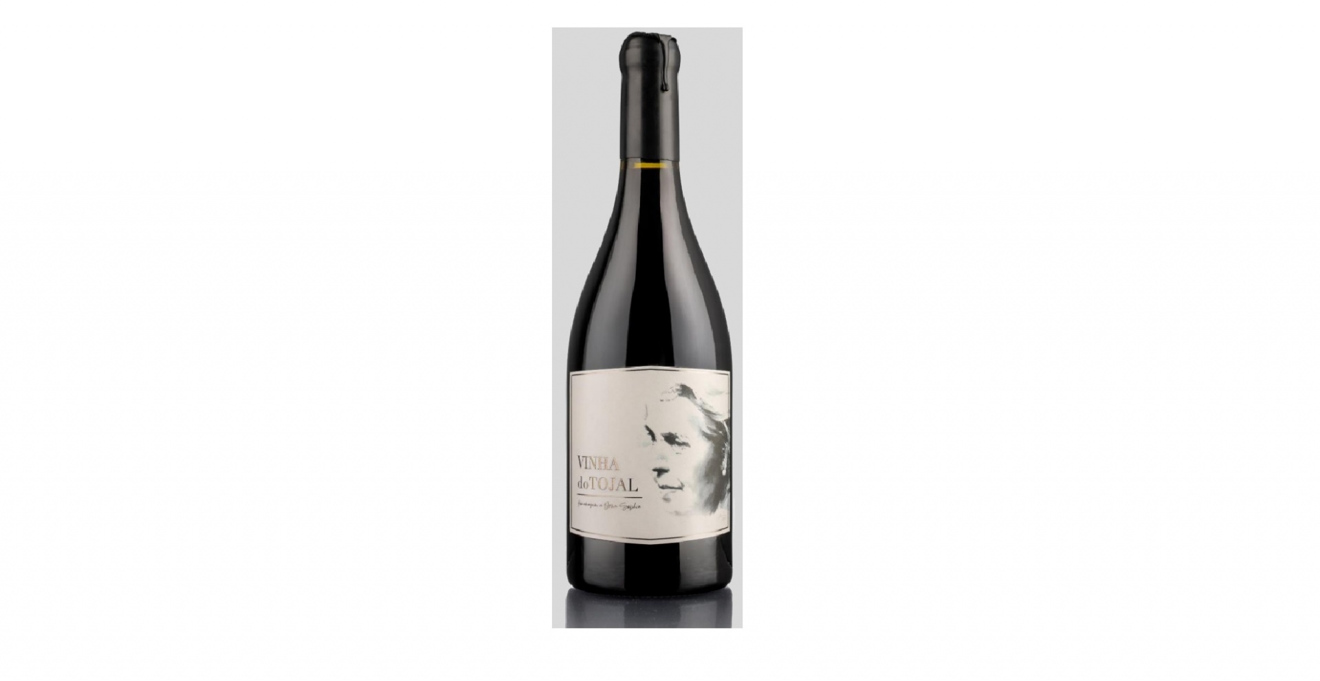 Quinta do Casal Branco - Vinha do Tojal 2016 Garrafa de vinho com rótulo branco e rosto feminino em preto e branco