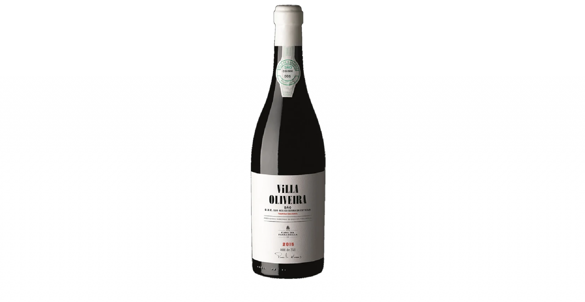 Casa Da Passarella Villa Oliveira Touriga Nacional 2016 Garrafa de vinho tinto Villa Oliveira 2020 com rótulo branco