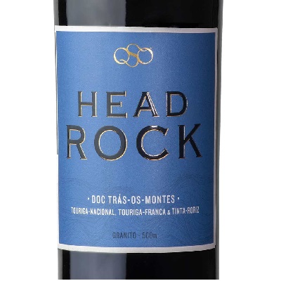 Head Rock - Tinto Garrafa de vinho com rótulo azul e texto preto e dourado