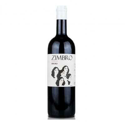 Garrafa de vinho tinto com rótulo branco e texto ZIMBRO