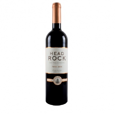 Garrafa de vinho tinto Head Rock Reserva 2017 com rótulo branco e cápsula cobre