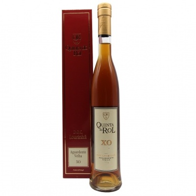 Garrafa de licor Quinta do ROL XO com caixa vermelha ao lado