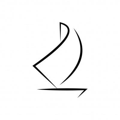 Desenho minimalista de veleiro em preto e branco