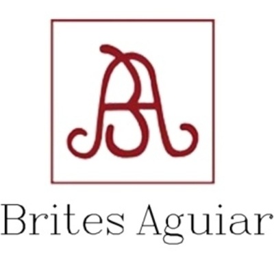 Logótipo 'BA' vermelho e texto Brites Aguiar em fundo branco