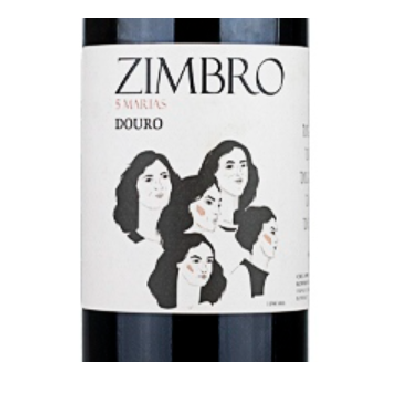 Garrafa de vinho ZIMBRO 5 MARIAS DOURO com ilustrações de rostos femininos