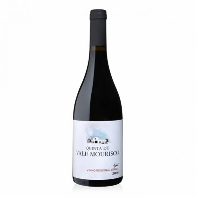 Garrafa de vinho tinto Quinta de Vale Mourisco 2018 com rótulo branco e texto preto