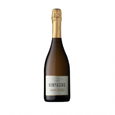 Garrafa de champanhe com rótulo cinza e rolha dourada