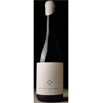 Garrafa de vinho preta com rótulo branco e tampa branca