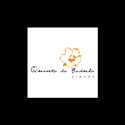 Logotipo da Quinta da Badula Vinhos com flor laranja e texto preto
