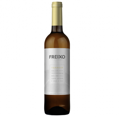 Garrafas de vinho branco FREIXO com rótulo branco e tampa de cortiça