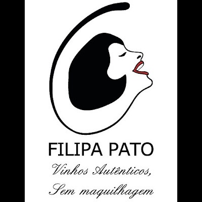 Logotipo com rosto feminino estilizado e texto FILIPA PATO Vinhos Autênticos, Sem maquilhagem