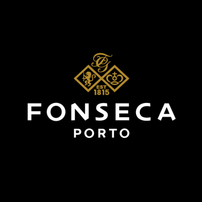Logótipo da marca Fonseca Porto com símbolos dourados e texto branco sobre fundo preto.