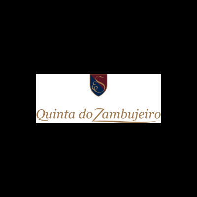Logotipo Quinta do Zambujeiro com escudo azul e vermelho e texto dourado
