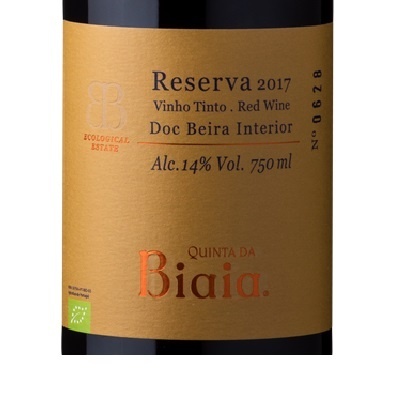 Rótulo de garrafa de vinho tinto Reserva 2017 da Quinta da Biaia