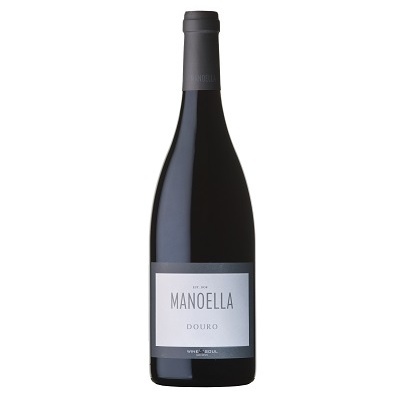 Garrafa de vinho Manoella Douro com rótulo branco e cinza