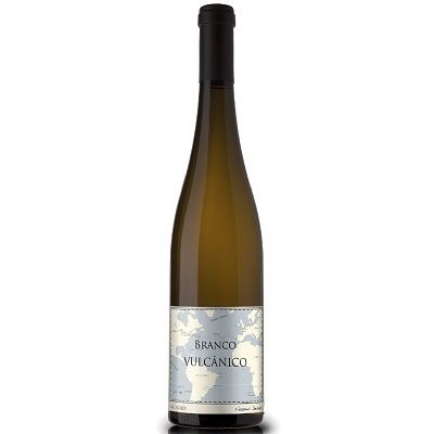 Garrafa de vinho branco com rótulo Branco Vulcânico