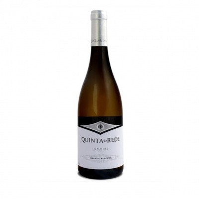 Garrafa de vinho branco Quinta da Rede com rótulo branco e tampa metálica prateada