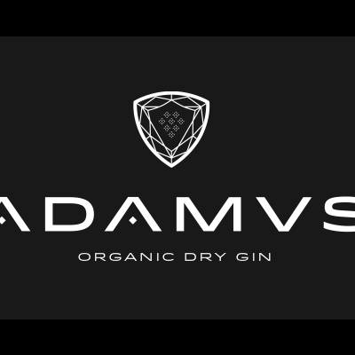 Logótipo ADAMVS Organic Dry Gin em fundo preto