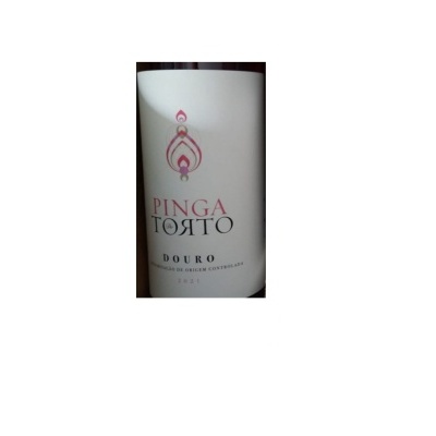 Rótulo de vinho PINGA TORTO DOERO branco com texto e ilustração vermelha