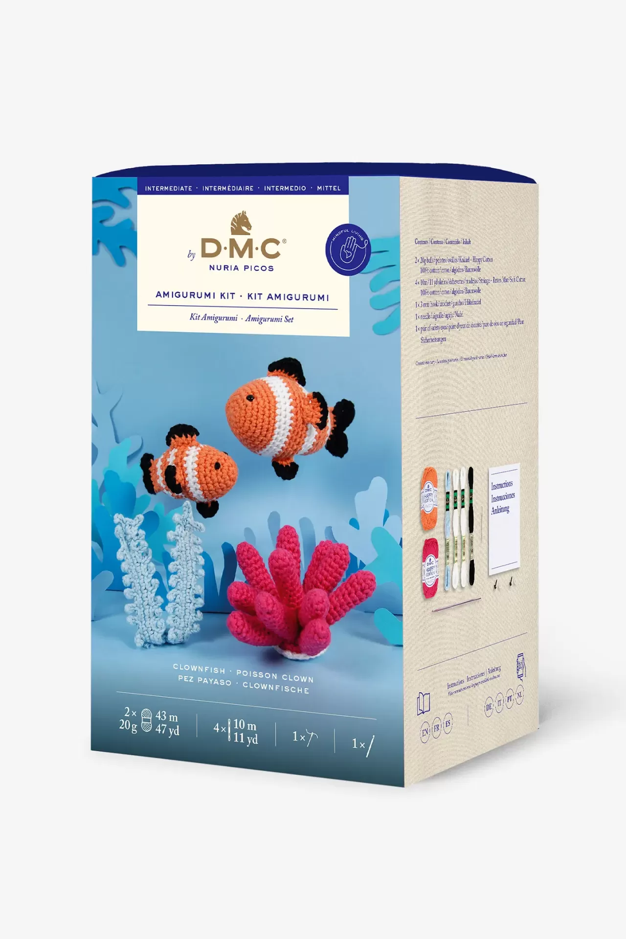 Kit Amigurumi DMC para peixes-palhaço com lã colorida e acessórios