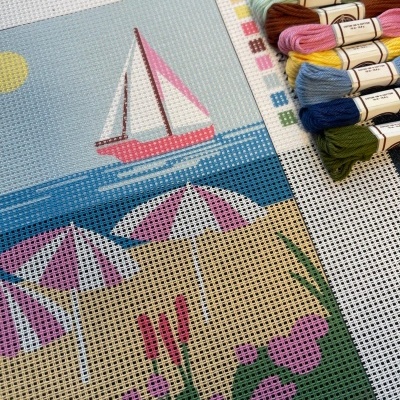 Kit&#x20;de&#x20;Bordado&#x20;Meio&#x20;Ponto&#x20;&quot;Praia&quot;&#x20;-&#x20;F&#x00E1;cil