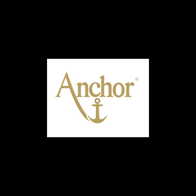 Logotipo da marca Anchor em dourado com uma âncora
