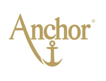 Logotipo da marca Anchor em dourado com uma âncora