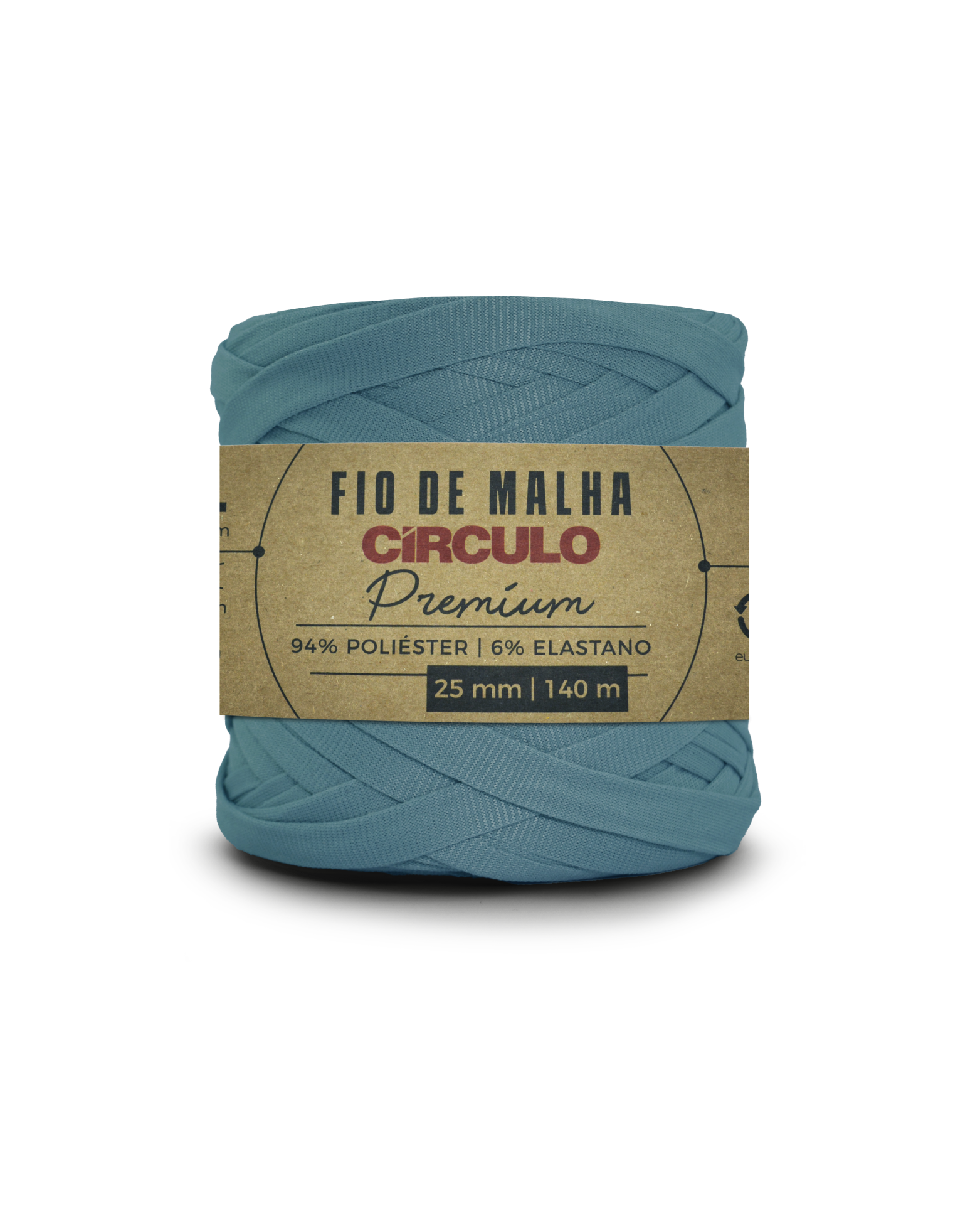 Fio de malha Círculo Premium azul com etiqueta castanha