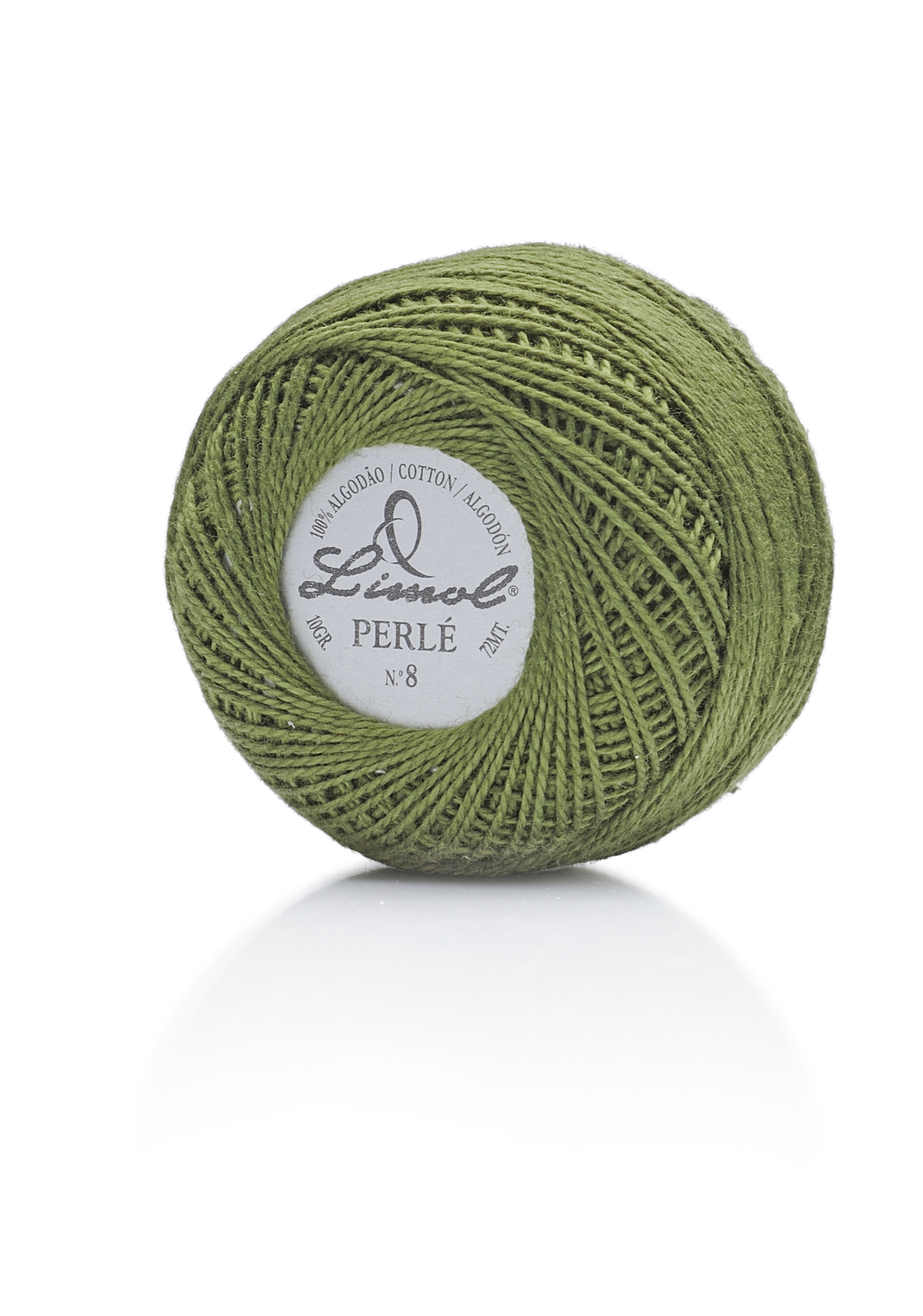 Rolo de linha de algodão verde da marca Linsol Perlé N°8