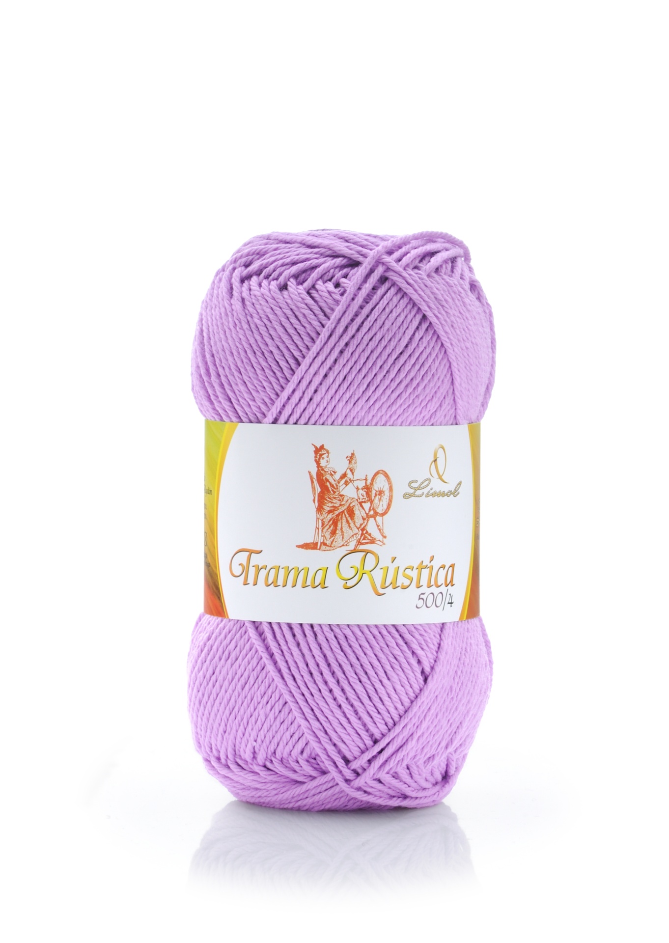 Novelo de lã lilás Trama Rústica 500/4 com etiqueta
