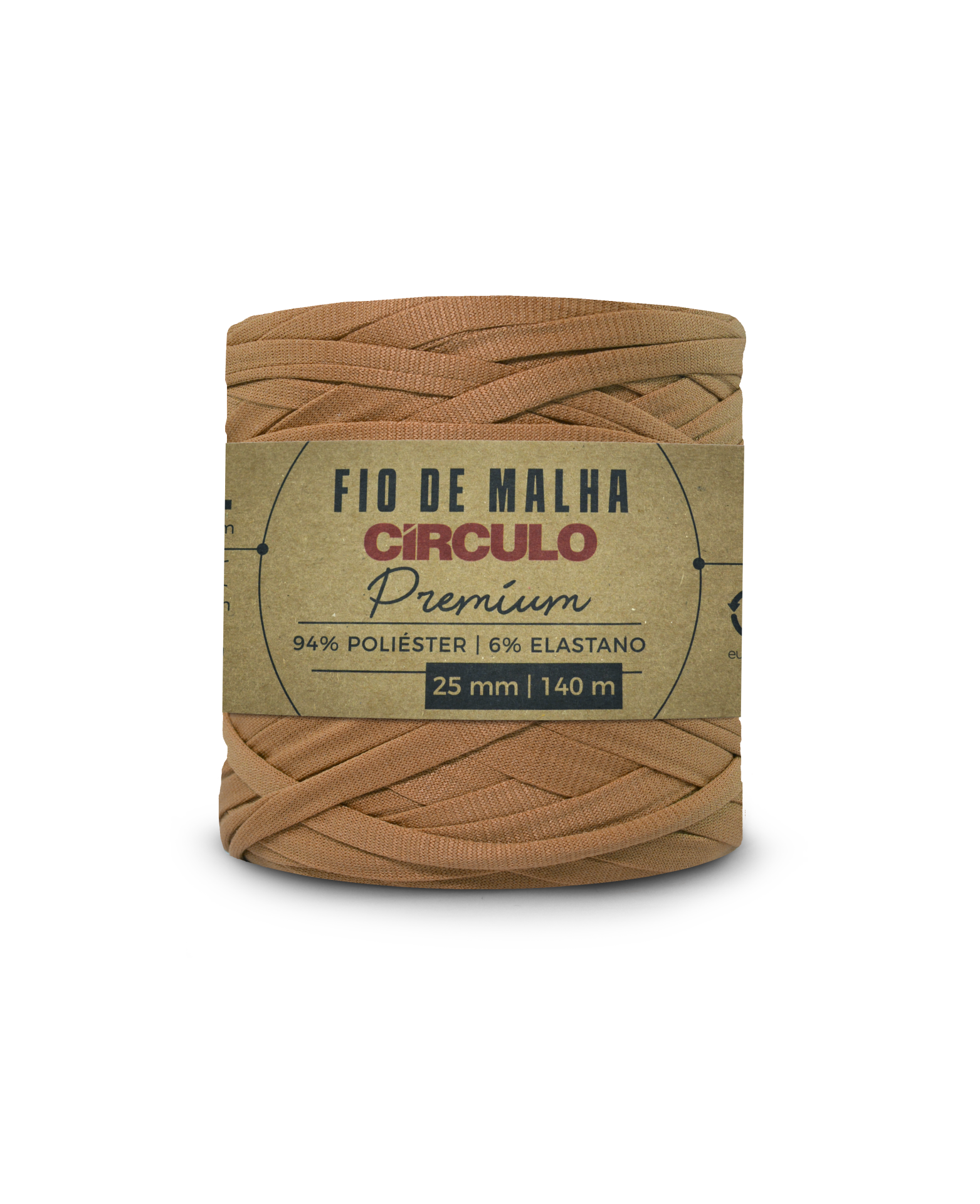 Fio de malha Círculo Premium marrom em embalagem com rótulo de papel craft