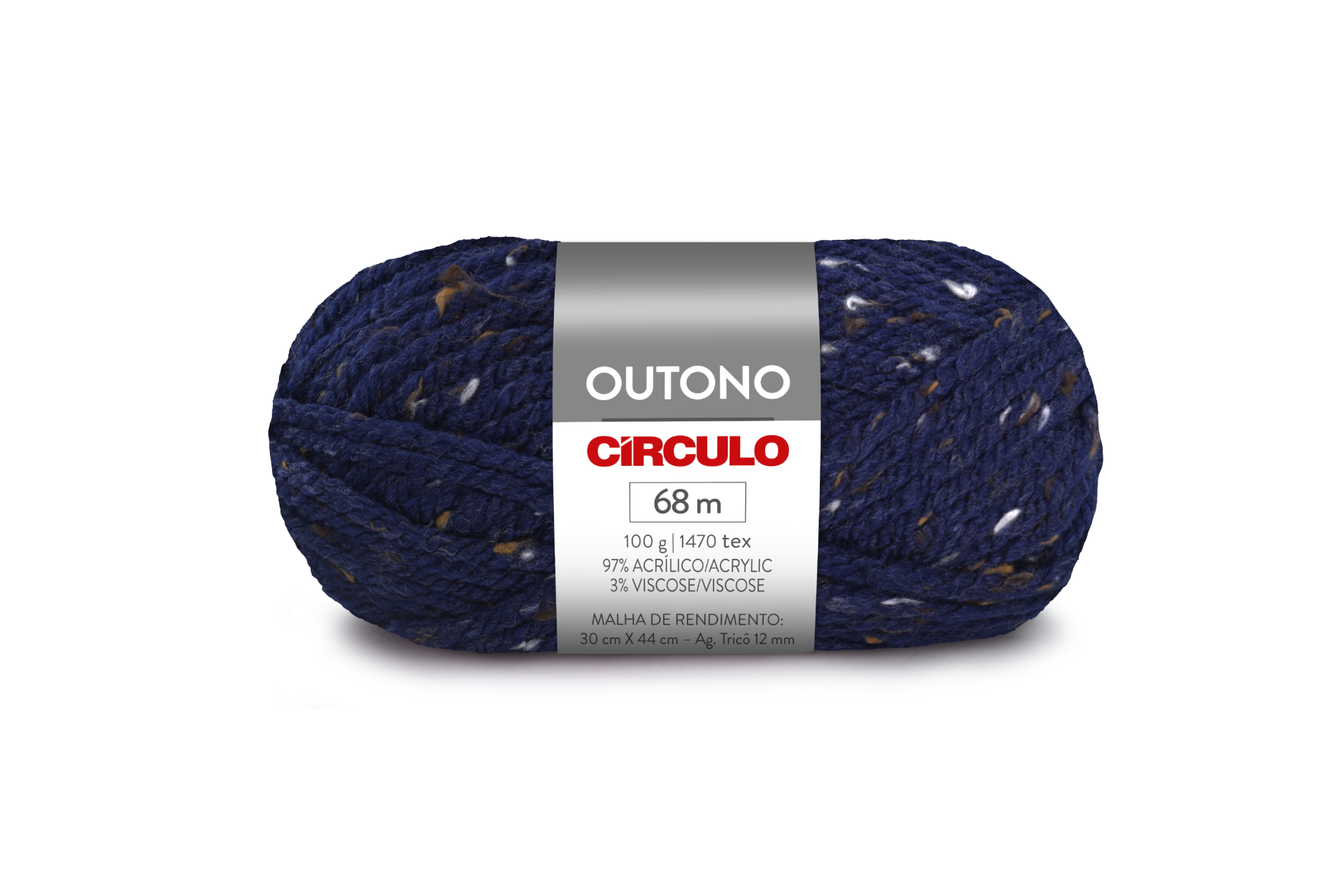 Novelo de lã azul escuro com etiquetas